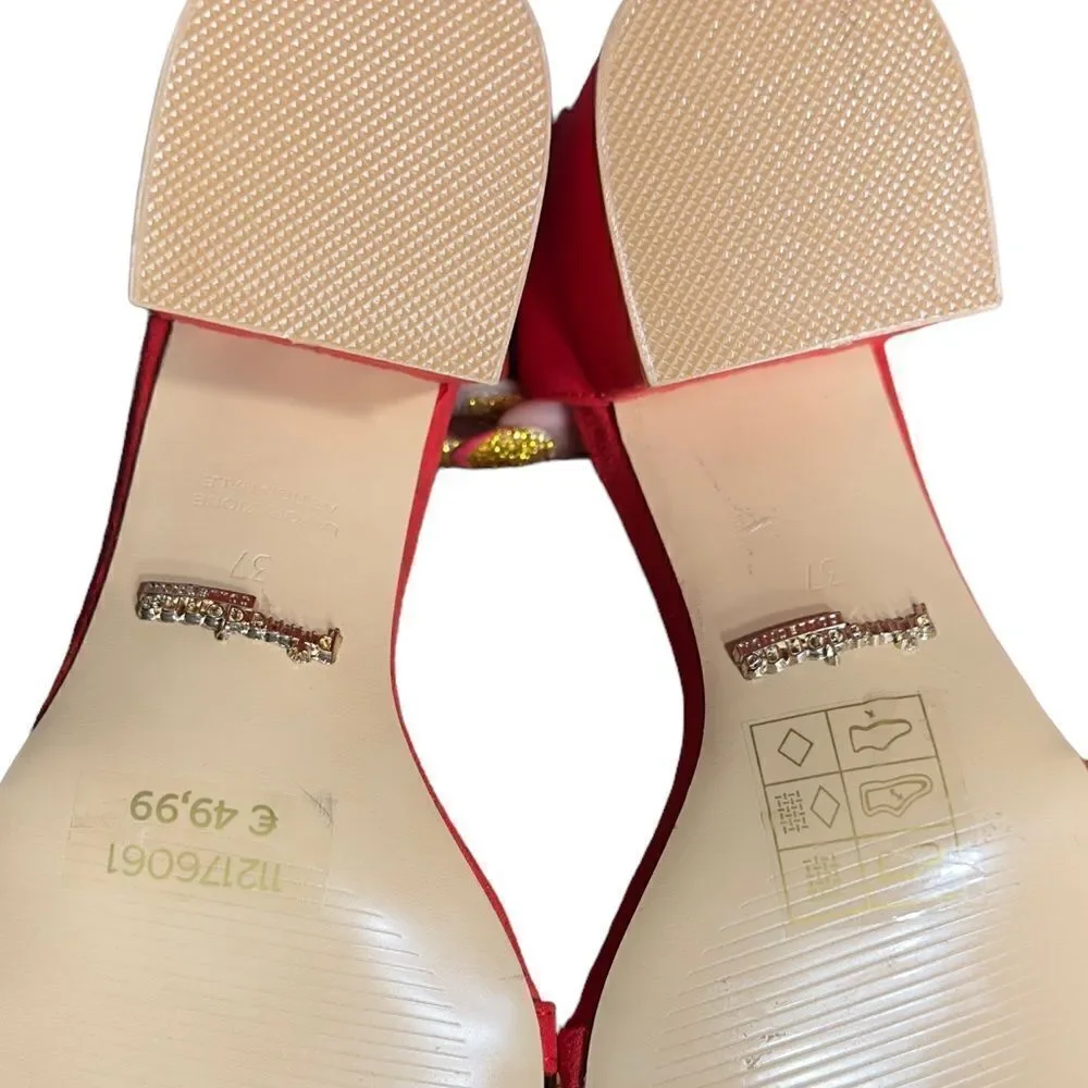 PRIMA DONNA Collection Big Studs Red Strappy Heeled Sandals Size 37 (6.5 US)